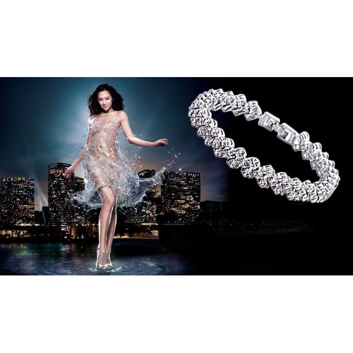 Gelang Kristal Zircon Bahan Stainless Steel Warna Silver Untuk Wanita