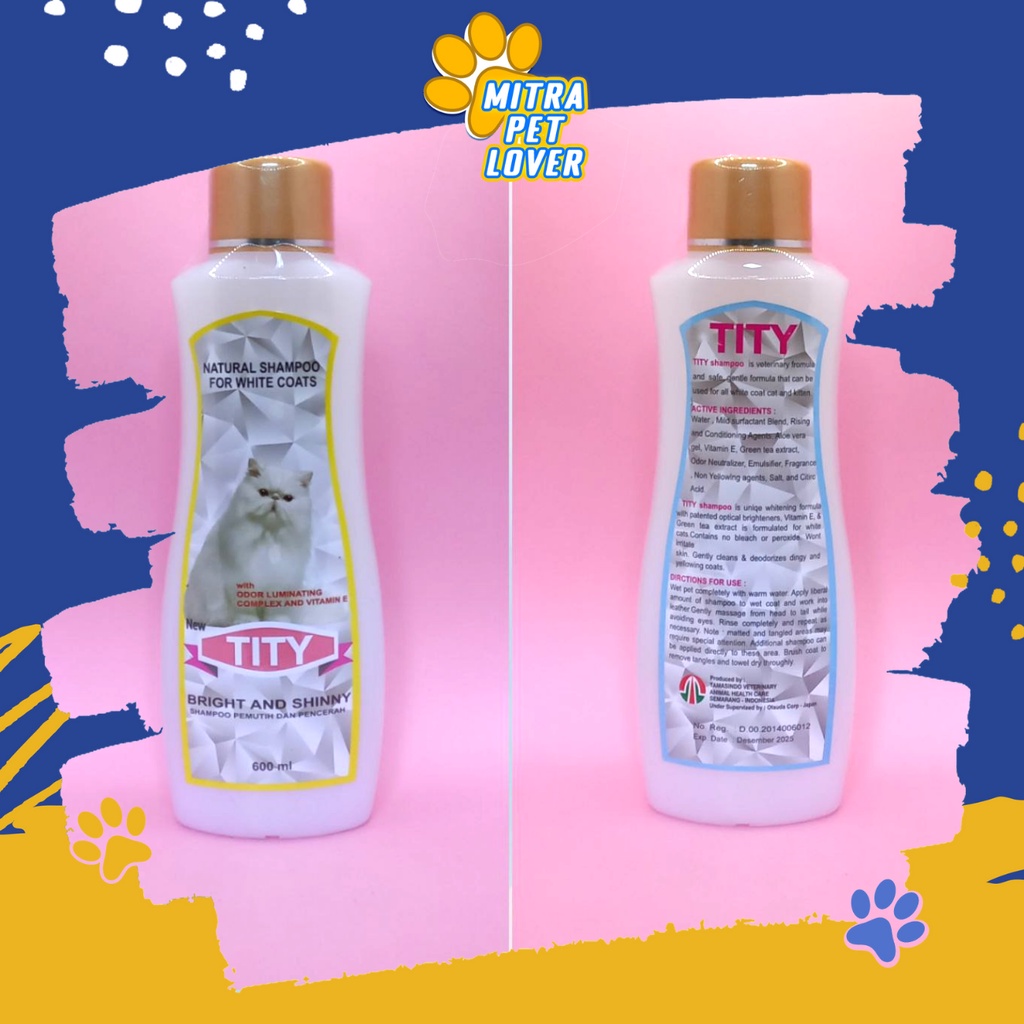 SHAMPO KUCING BERBULU PUTIH - TITY SHAMPOO 600 ML ORIGINAL - UNTUK KUCING BERBULU PUTIH HALUS BERSIH LEMBUT MENGHALUSKAN MELEMBUTKAN PET ANIMAL HEALTHCARE AND VETERINARY TAMASINDO OBAT KESEHATAN DAN VITAMIN TERNAK HEWAN BINATANG PELIHARAAN MITRAPETLOVER