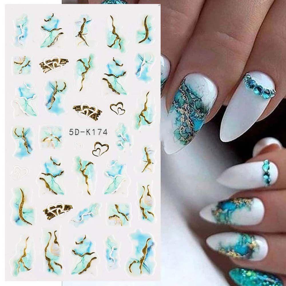 Mxbeauty Marbling Stiker Kuku 5D Relief Warna Emas Sisi Manikur Aksesoris Self Adhesive Nail Art Dekorasi