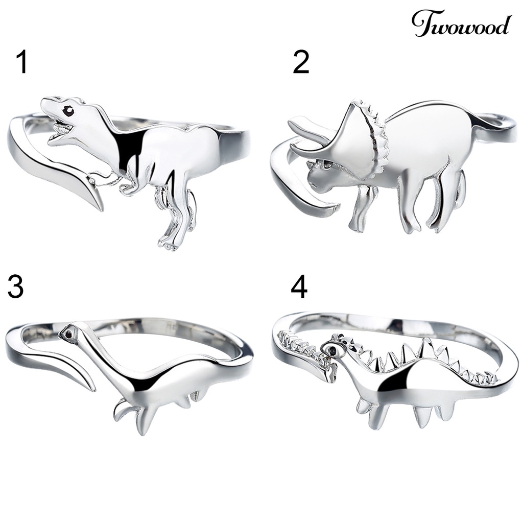 Twowood Dinosaur Ring Adjustable Skin-friendly Open Finger Lead-free Ring Cute Metal Ring for Girl