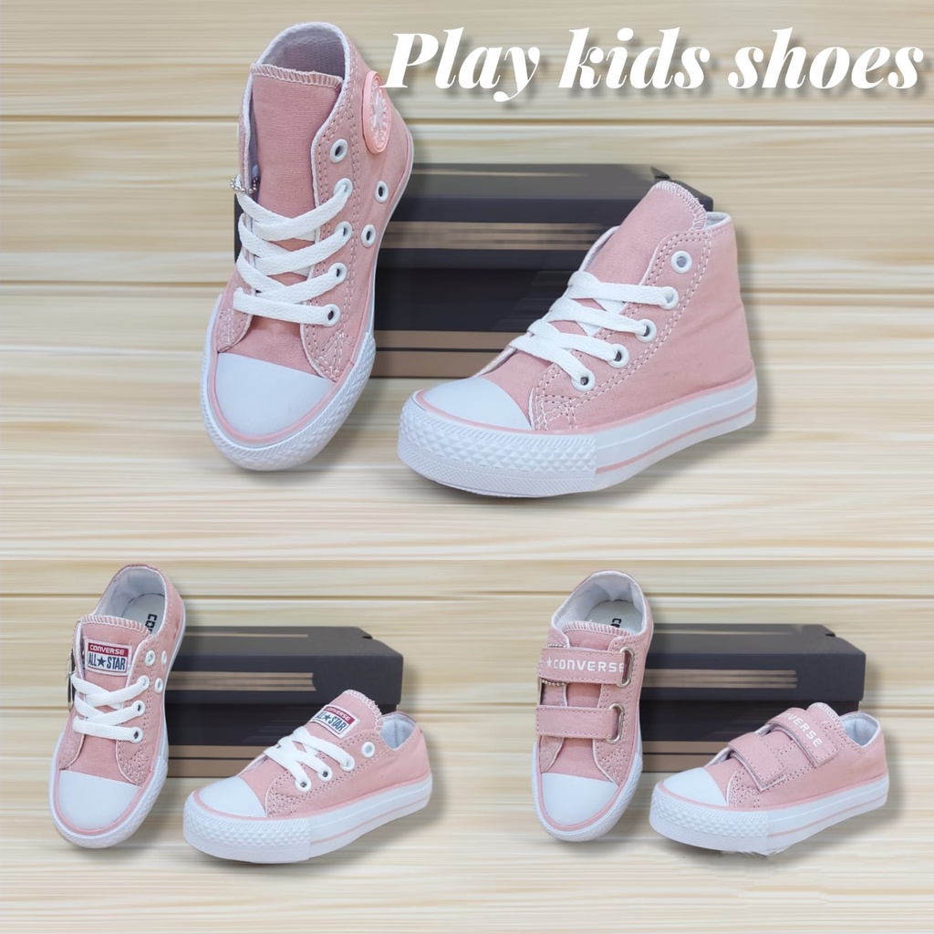 SEPATU ANAK PEREMPUAN | SEPATU SNEAKER ANAK PEREMPUAN | SEPATU ANAK CONV3RS3 4LL ST4R WARNA PEACH TINGGI,PENDEK,VELCRO USIA 1-8 TAHUN SIZE 21-35