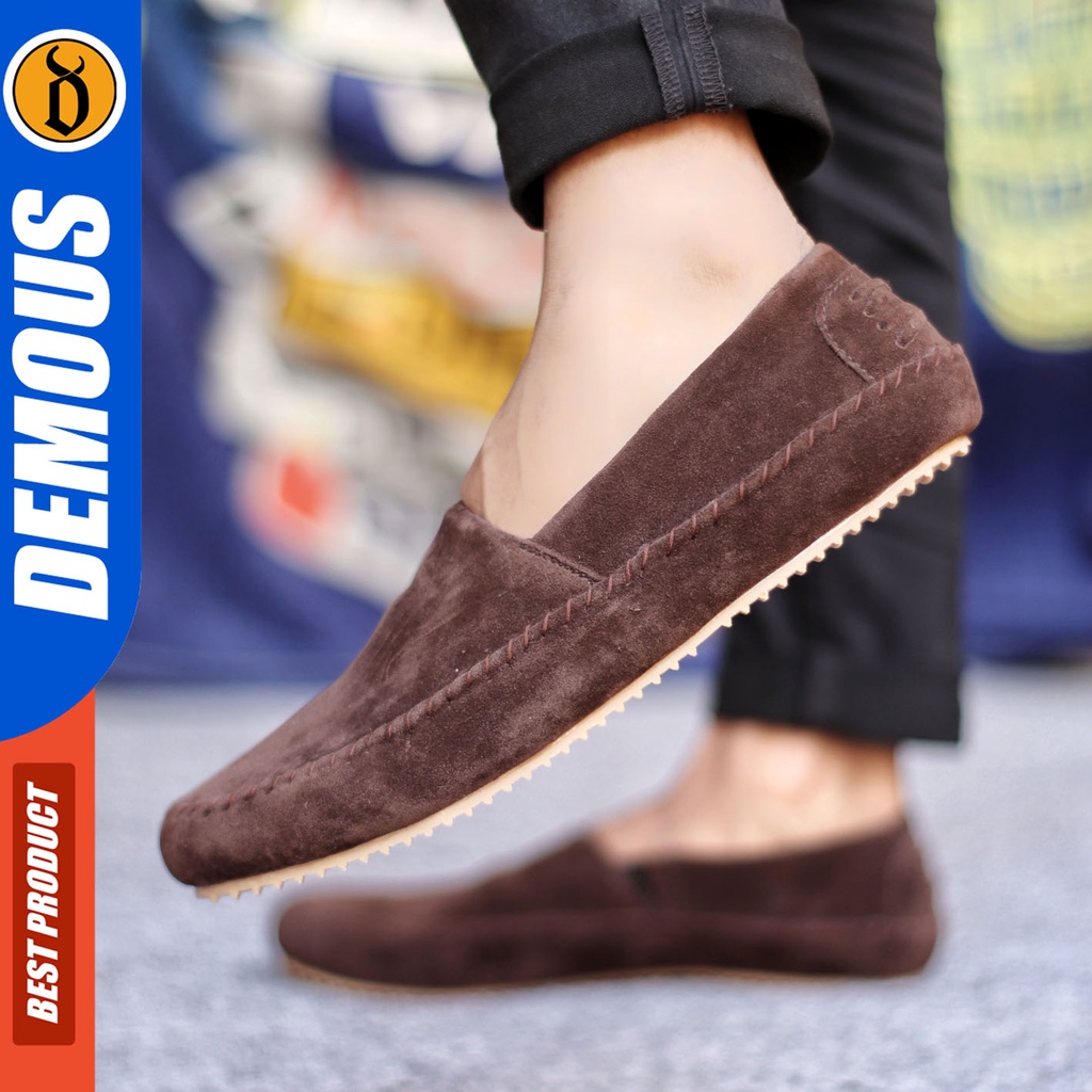 Sepatu Slip On Pria Sepatu Casual Pria Kulit Suede Kerja Kantor Kuliah Kondangan Sepatu Slop Pria Sepatu Hitam Pria DEMOUS SIENN