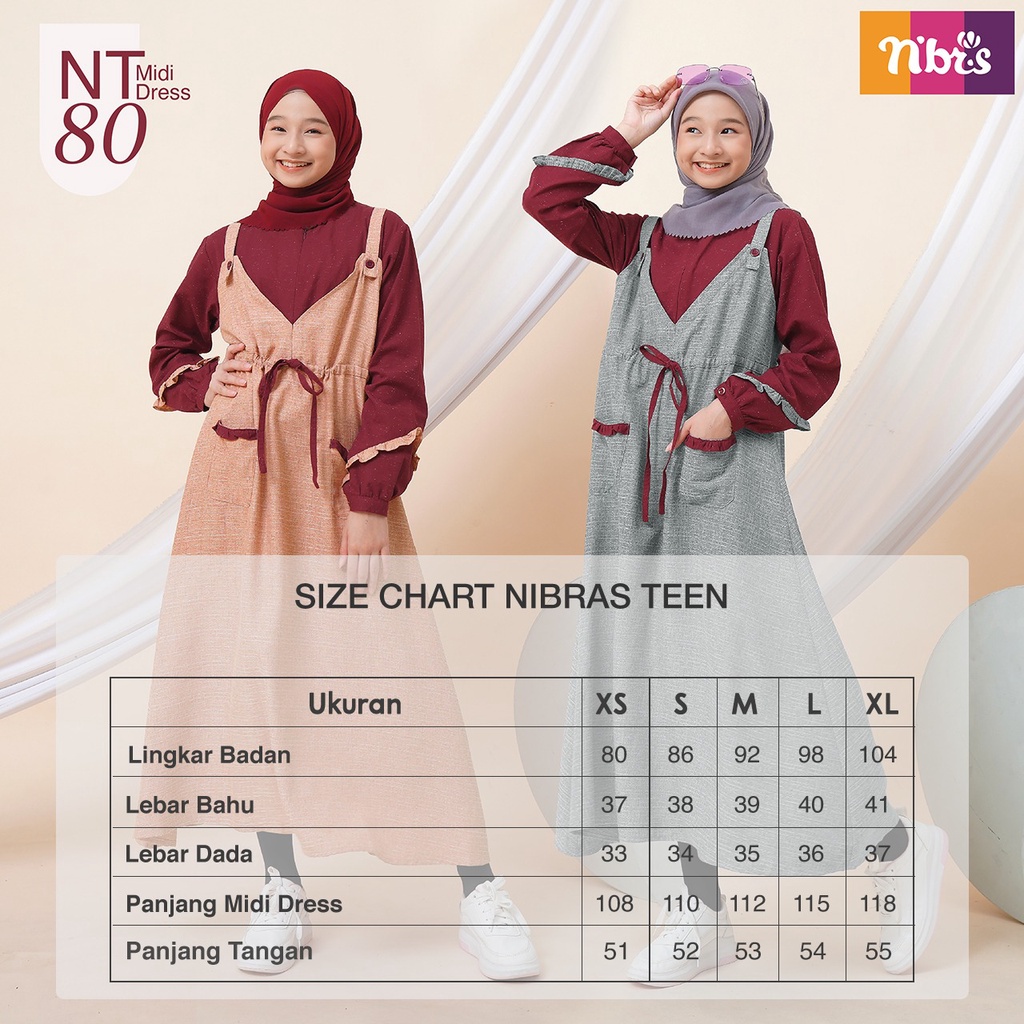 Nibras Gamis Remaja  NT 80 Midi Dress Bahan Meralda mix Monalisa Dress Remaja Modern Kekinian by Nibras bisa COD