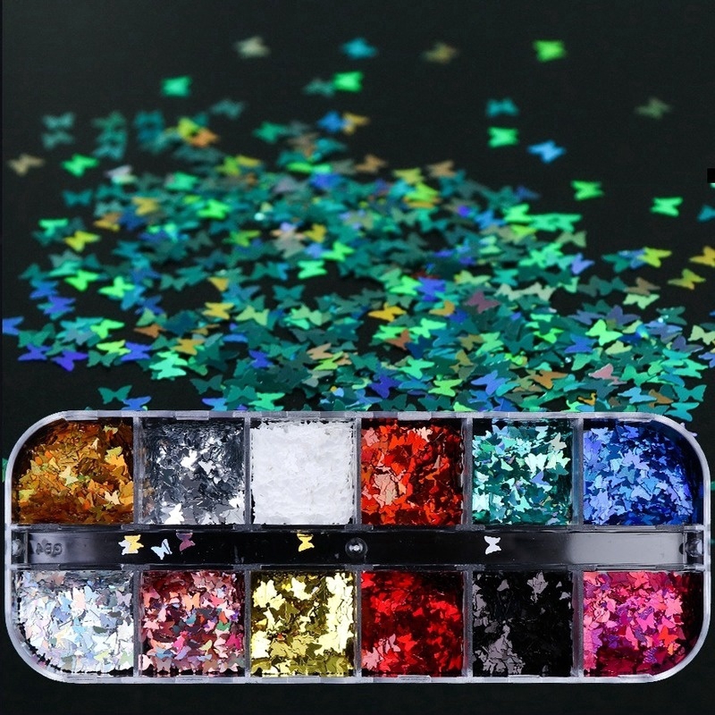 Mirror Sparkly Butterfly Nail Sequins Paillette Mixed Colors Nail Holographic Glitter 3D Flakes Slices Art Accessories