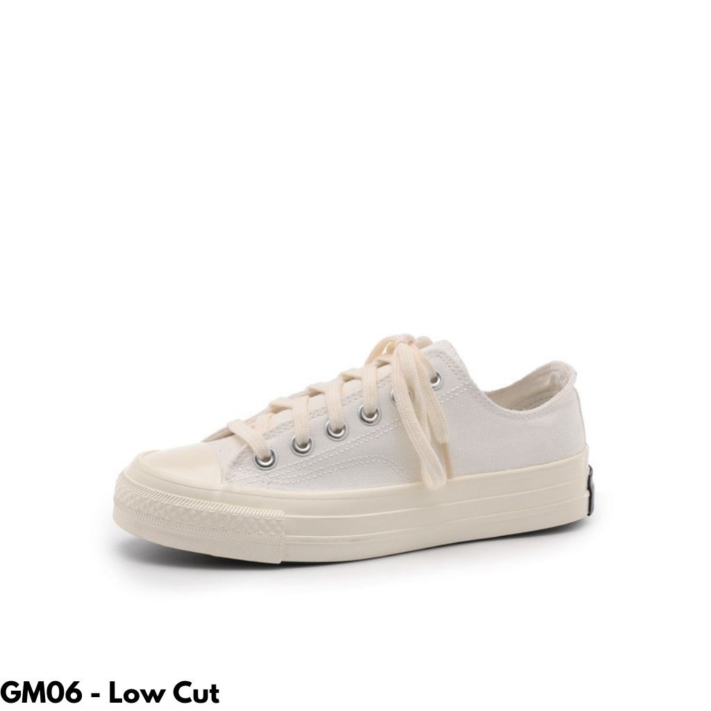 SEPATU SNEAKERS WANITA HIGH TOP LOW CUT PUTIH KANVAS GAYA KOREA GM0607 IMPORT BASIC