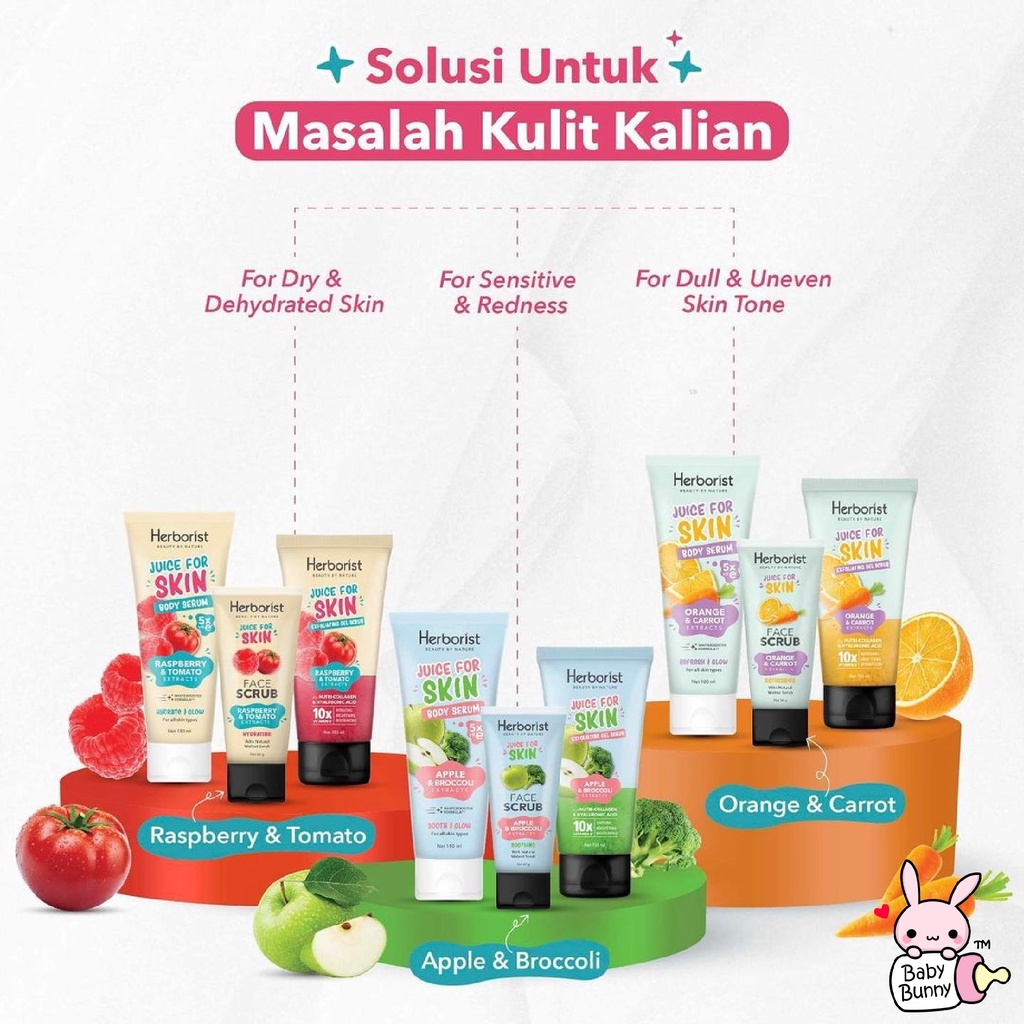 ❤ BELIA ❤ Herborist Juice For Skin Body Serum | Face Scrub | Exfoliating Gel Scrub | BPOM