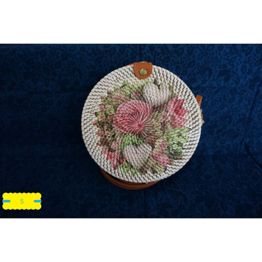 Tas Rotan Bulat Deco/motif