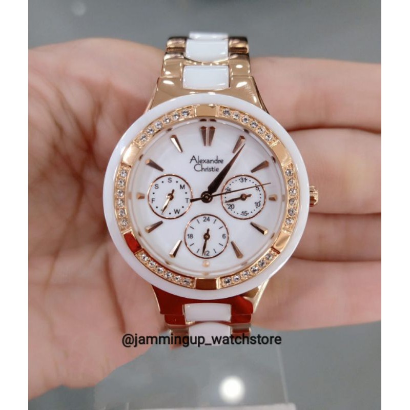 Jam Alexander Christie Wanita Original AC 2299 Ac2299 Keramik Mix Stainless Steel Alexandre Christie
