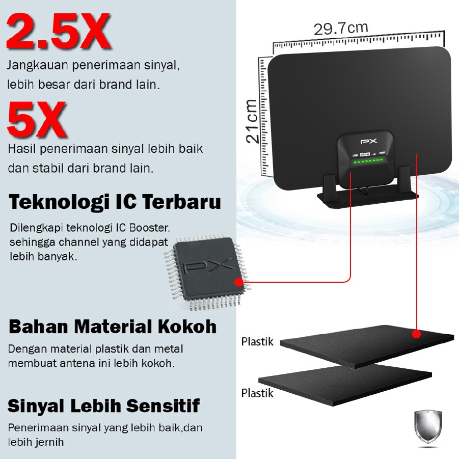 PX UDA-7000A Antena TV Digital Indoor Dinding DVB-T2 + Booster LED