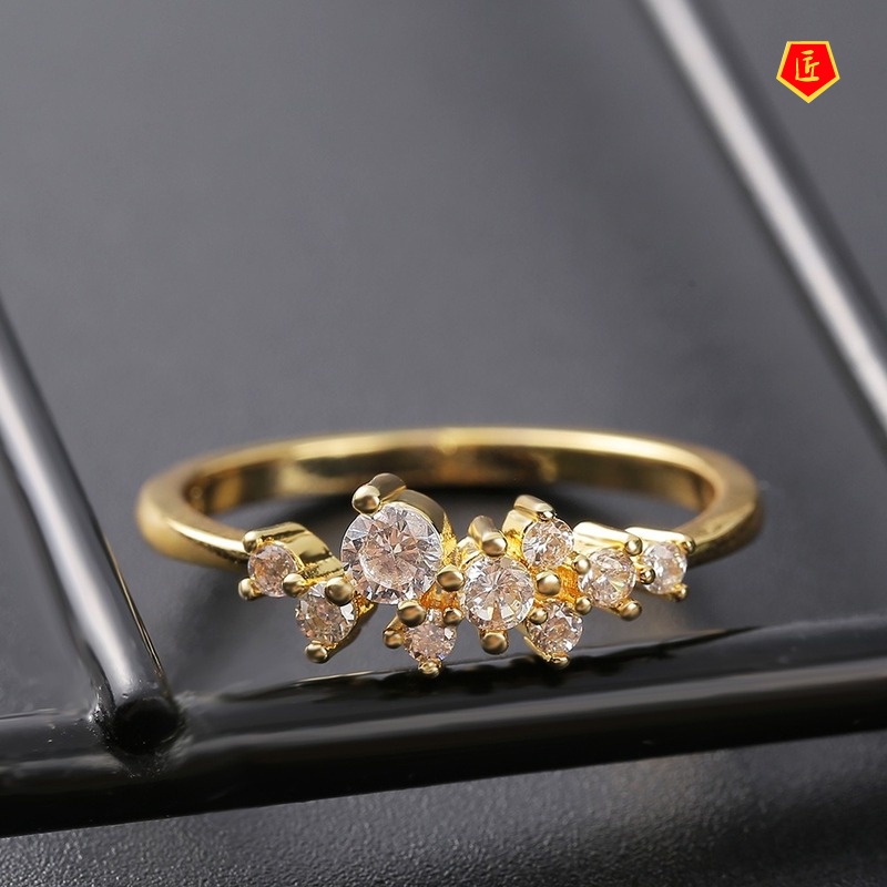 [Ready Stock]Simple Elegant 18K Gold Diamond-Studded Ring