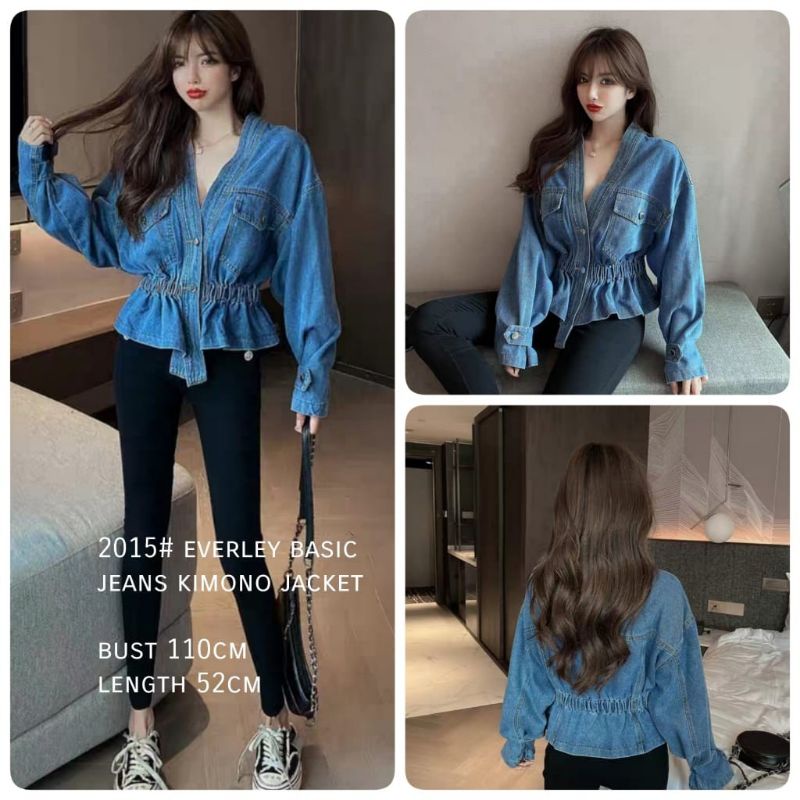 2015 Jaket kimono denim biru Import Wanita Korea  Atasan denim biru kimono denim Import cewek Korea
