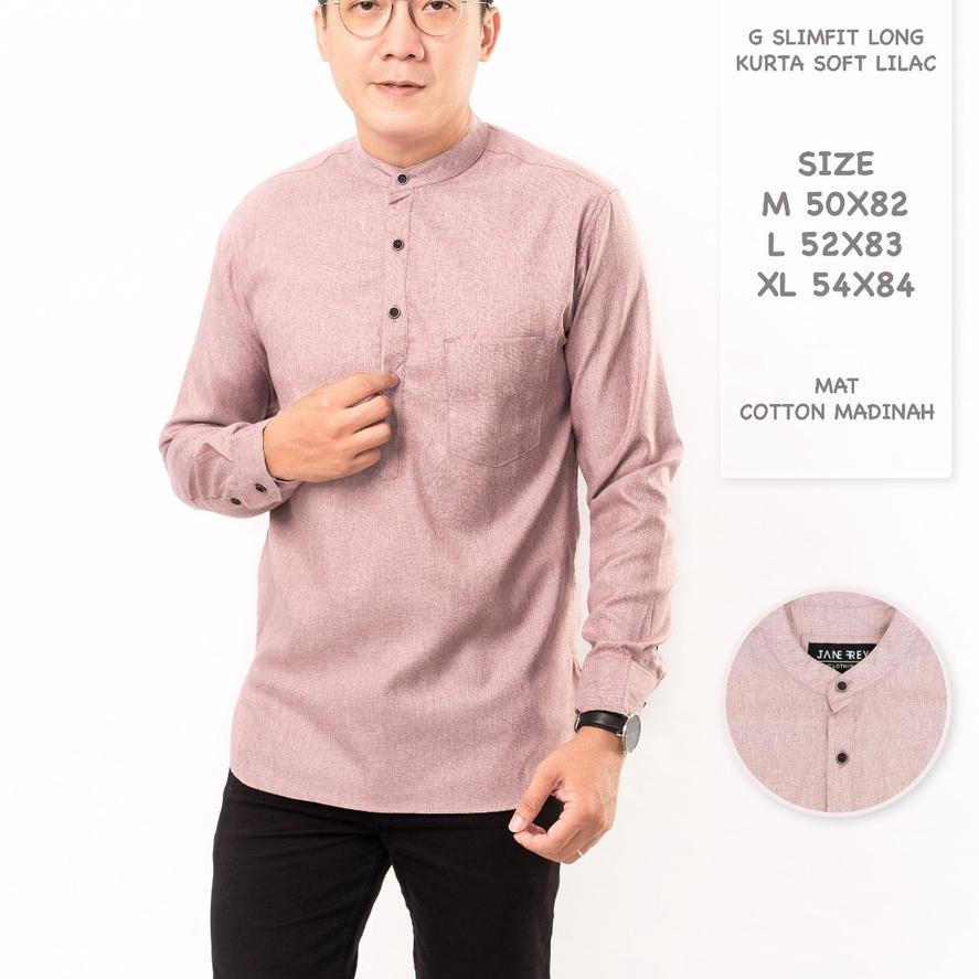 Special MONCHERISWEAR  MCW144  SLIMFIT LONG KURTA SOFT LILAC & DARK LILAC M-XL | KEMEJA KURTA KOKO S