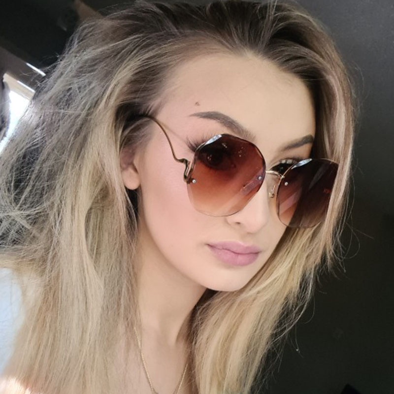 Fashion Women Metal Gradient Frameless Accessories Polygon Sunglasses Simple Glasses