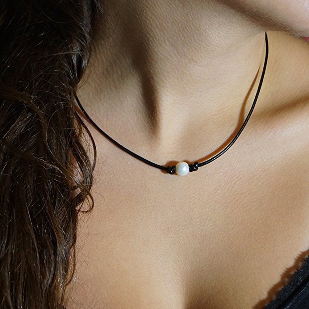 Hu Hu Hu Hu Hu Alat Bantu Pasang Kacamata♡ Kalung Choker Tali Kulit Hias Manik-Manik Mutiara Imitasi Untuk Wanita