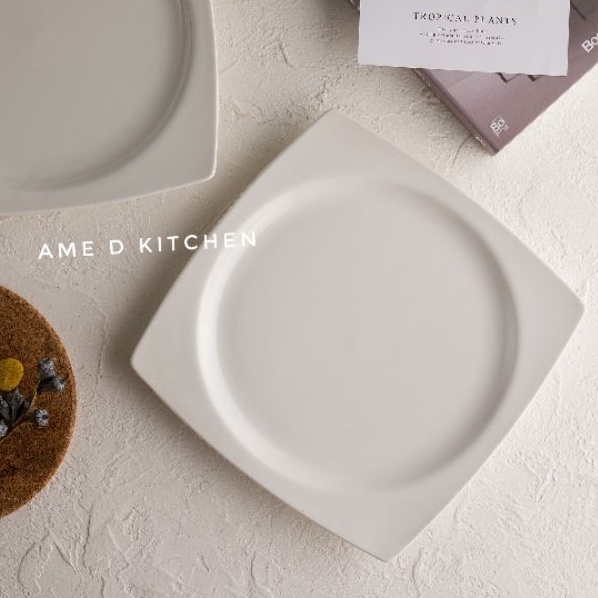 Piring ceper kotak keramik putih 10.5" ( H-14)