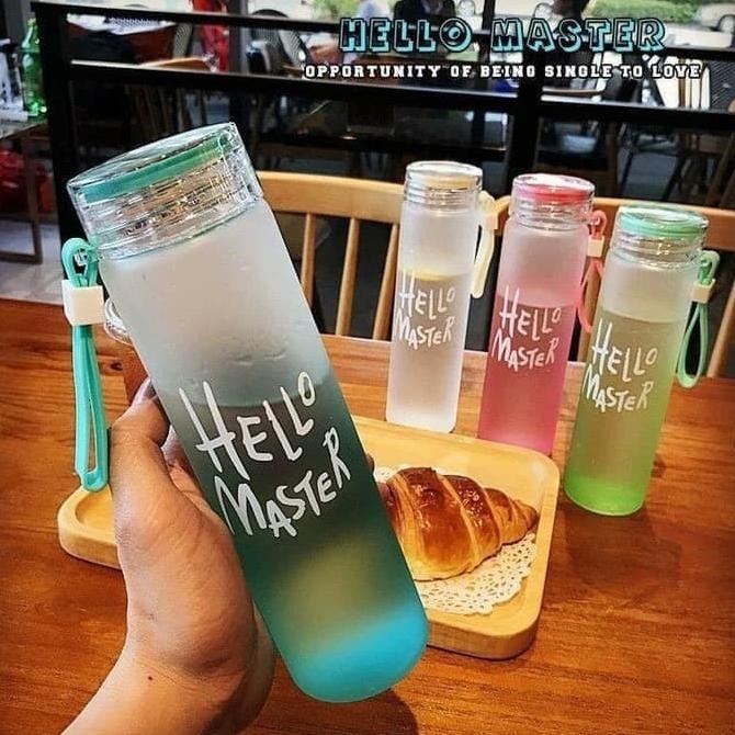 Botol minum kaca Termos Hello Master / Water bottle glass