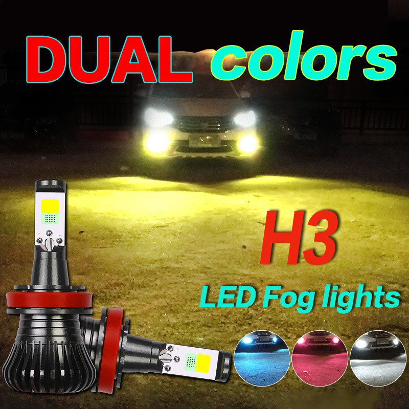 2pcs Lampu Led H3 Dual Warna Untuk Fog Lamp / Headlight Mobil