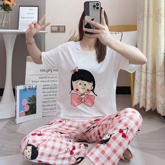 Baaju.id Baju Setelan Piyama Import Jumbo Big Size Baju Rumah Baju Tidur Wanita KR1001-GIRL (WHITE)