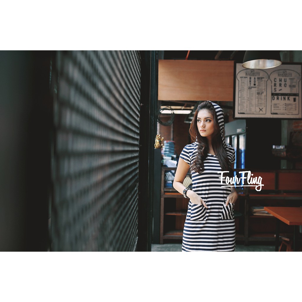 Dress White Stripe Black Four Fling Art. Bonita Hoodie