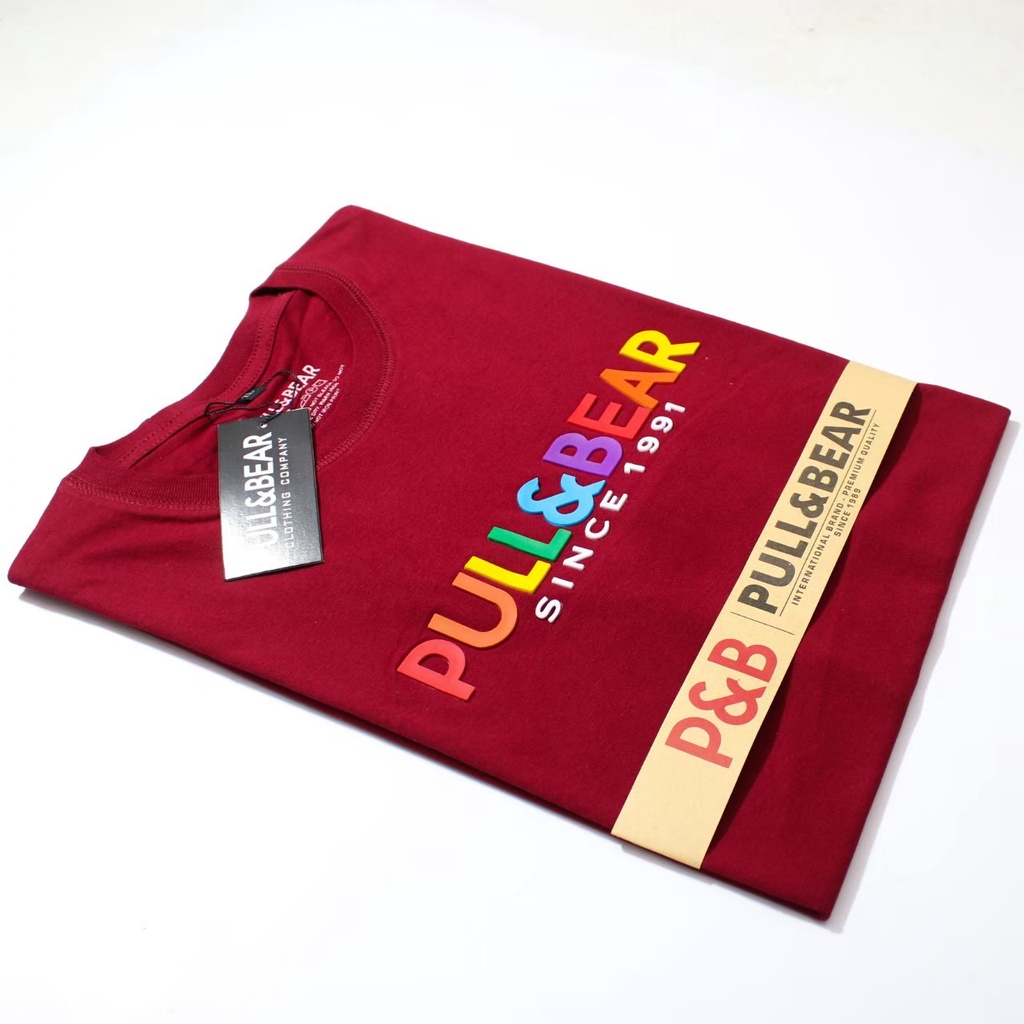 Free Paper Bag T-Shirt Kaos Pull &amp; Bear Flocking Rainbow // Atasan Kaos Pria - Wanita Pull And Bear Premium Quality