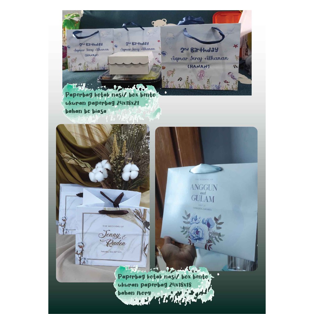 

Paperbag kotak nasi Box Bento (ukuran box 23,5x17) custom aqiqah, wedding, khitan, tedhak siten, kehamilan