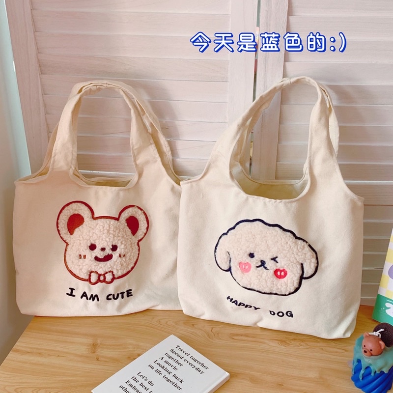 TOTE BAG BESAR CANVAS ORIGINAL KOREA VINTAGE BIG CANVAS BAG TAS KANVAS MOTIF KARAKTER