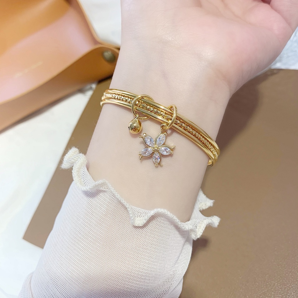 Enxi Jewelry Bisa Cod  Sansheng III Wanita Bangle Kadar Emas 375 Asli Liontin Kristal Hadiah Terbaik  815g1