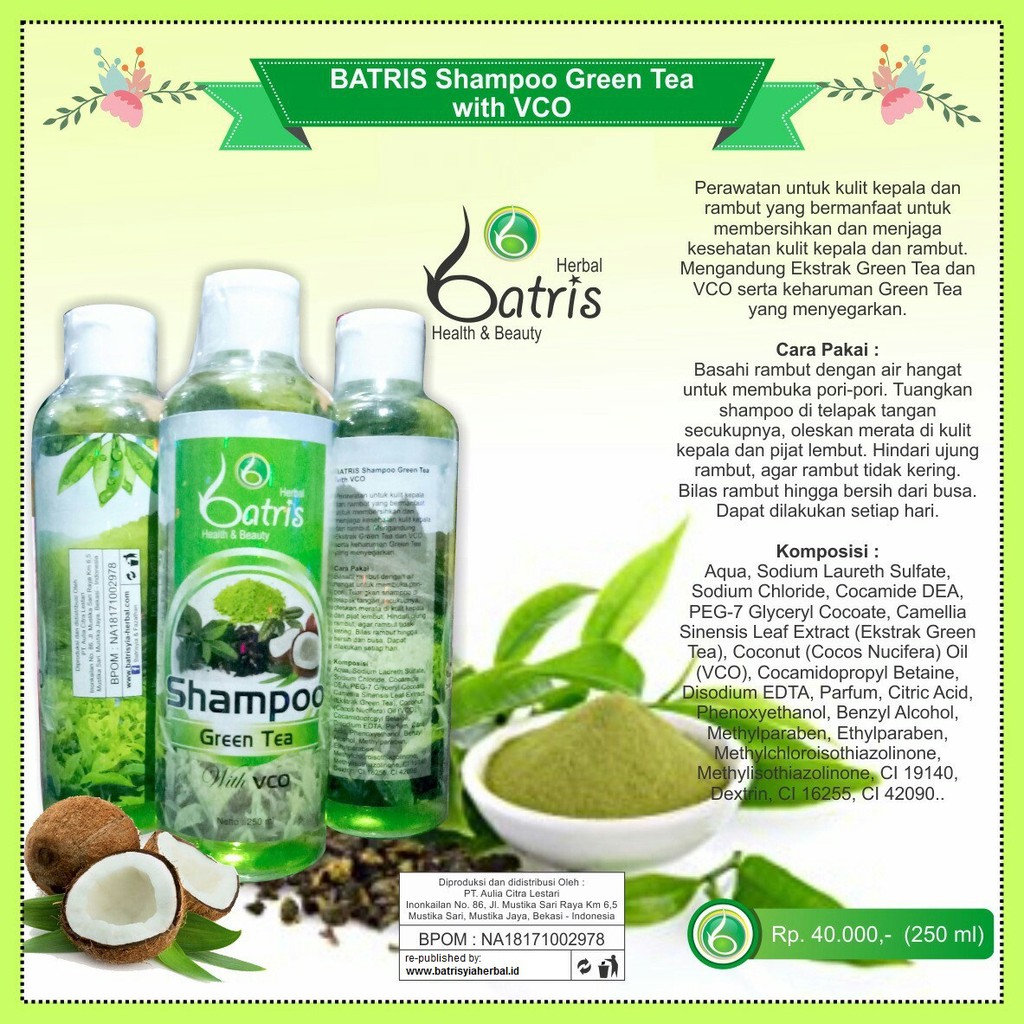 Shampoo Green Tea Batrisyia 250 ml, Shampo Batris untuk Perawatan Rambut Kering