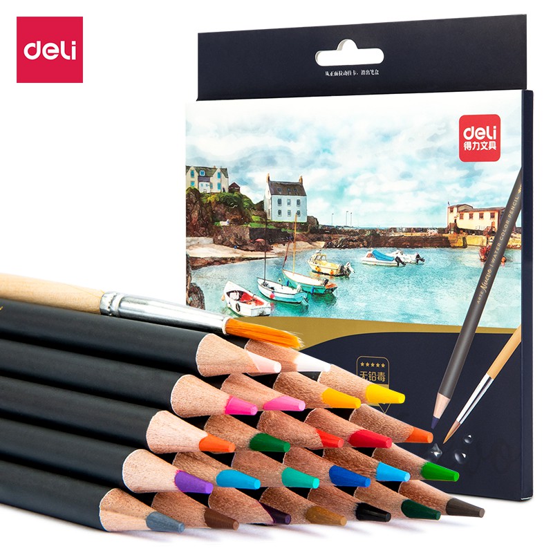

Deli pensil warna 24/36/48C waterproof dengan kuas non-toxic, dapat dicuci 6518 6519 6520
