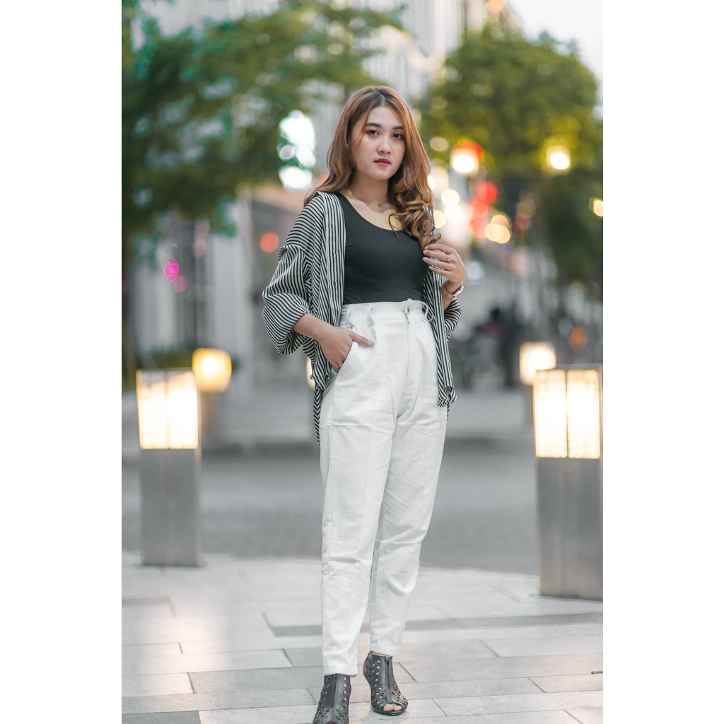 Celana Linen Highwaist Bahan Rami Linen - Celana Kantor 003#