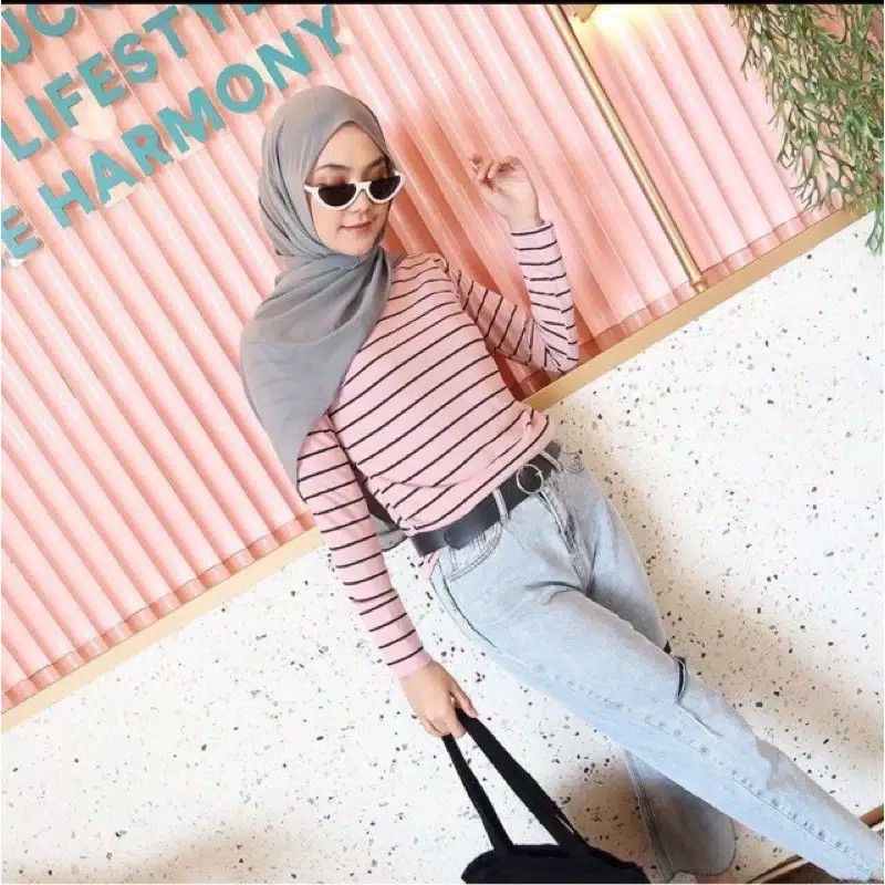 1KG MUAT 8PCS | STRIPY LONGSLEEVE KAOS LENGAN PANJANG STRIPE GARIS HITS SELEBGRAM FASHION WANITA