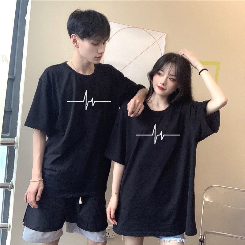 Baju Kaos Distro Couple Detak Jantung Cowok Cewek Katun Combed/Baju Kaos Pasangan Pria Wanita Distro