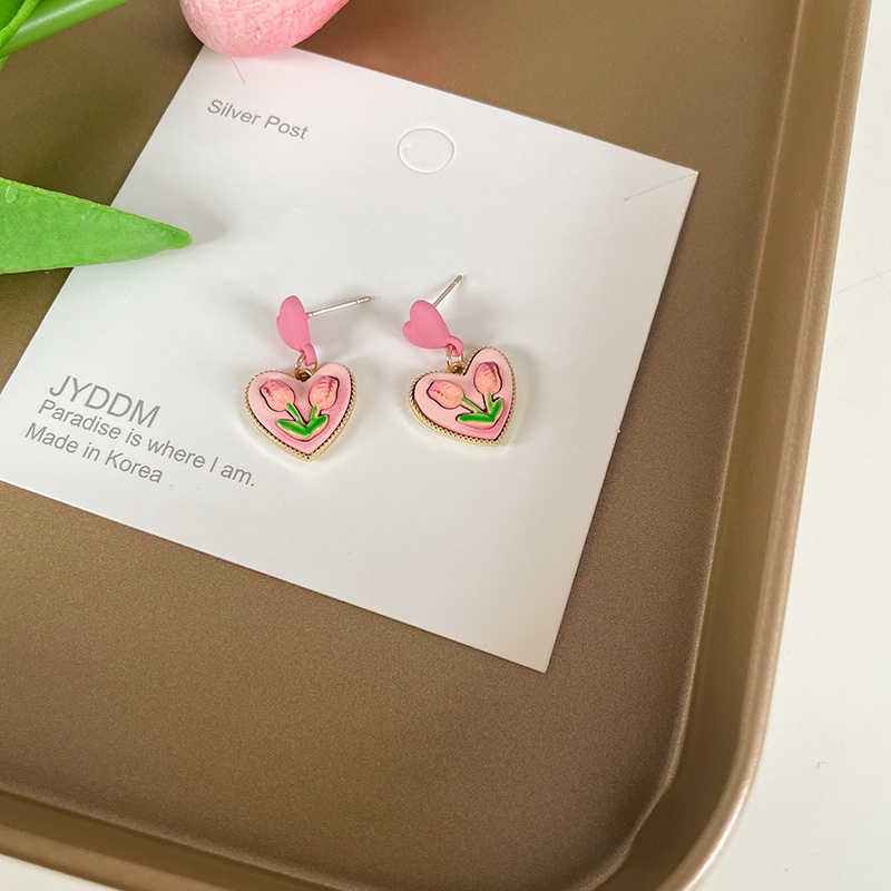 Anting Bentuk Hati Tulip Warna Pink Untuk Aksesoris