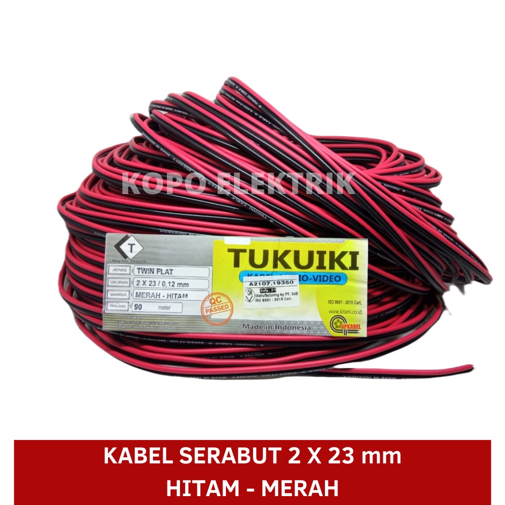 Kabel Serabut 2x23 / 0.12mm Meteran - Hitam Merah