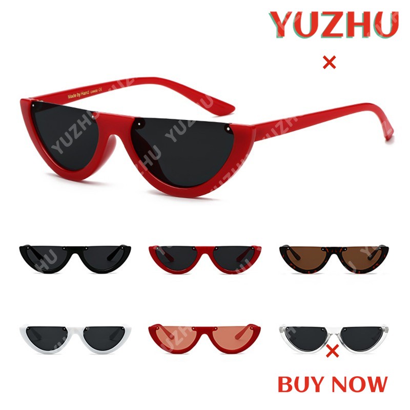 (YUZHU) Bayar di Tempat Cool Trendy Half Frame Kacamata Hitam Wanita/Pria Small Sunglasses Women/Men