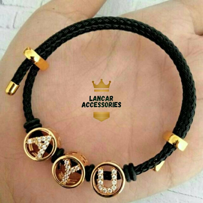 Gelang Tali Wanita Inisial Huruf Gelang Tali Kawat Waterproof Anti Air