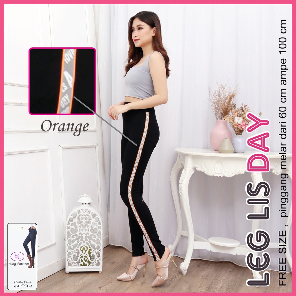 Legging List Day * GREY * / Legging Lis Day Samping / Legging Panjang wanita / legging import