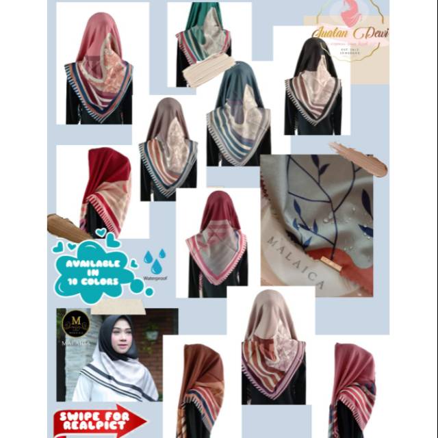 PILIH WARNA Hijab anti air voal miracle print lasercut scraf kerudung segiempat malaica motif 9