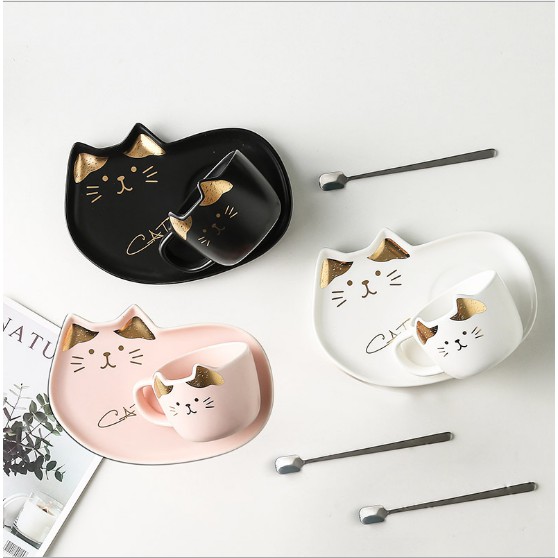 Cangkir Gelas  Set Cute Kitty Cat  Keramik  High Quality 1219 
