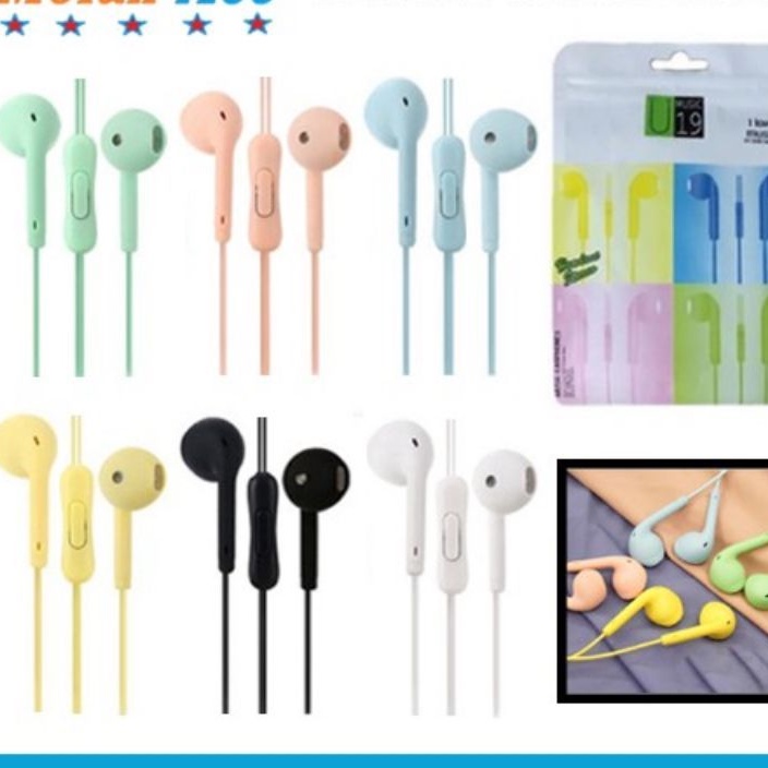 HEADSET MACARON U19 Hifi Stereo Extra Bass Handsfree Matte Colorfull Earphone