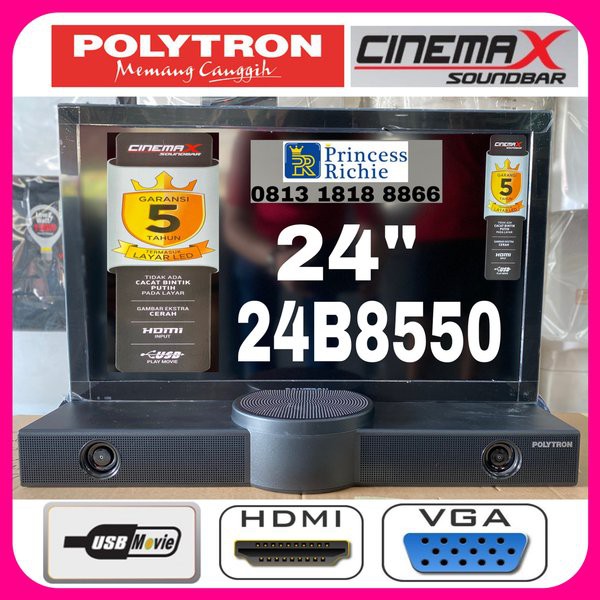 Miliki Led tv Polytron 24 inch PLD 24B8550 Cinemax Soundbar Berkualitas