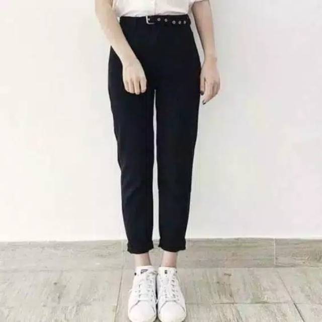 Fourfashion Celana Plain Boyfriend bahan jeans