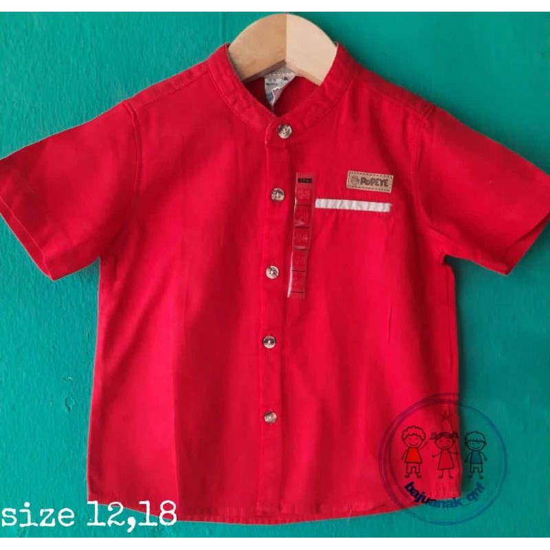 New Arrival Kemeja Koko Anak Kemko Popeye Lengan Pendek Merah List Coklat