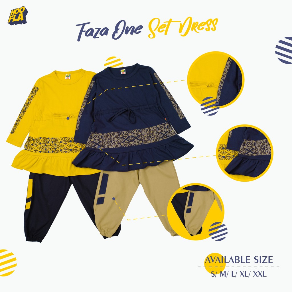 𝙷𝙾𝙾𝙵𝙻𝙰 - Baju Setelan Dress Anak Perempuan dengan Celana Jogger Faza One Set Usia 3-12 Tahun