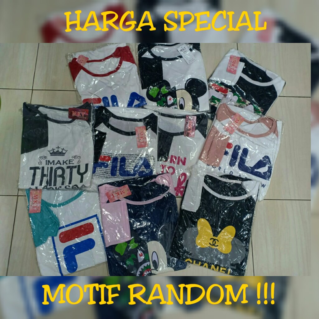 SALE RAGLAN Lengan 3/4 fit to XL sablon MOTIF RANDOM