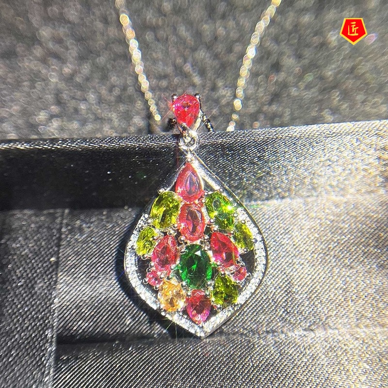 [Ready Stock]Luxury Colorful Full Diamond Pendant Women's Pear-Shaped Fashion Temperament