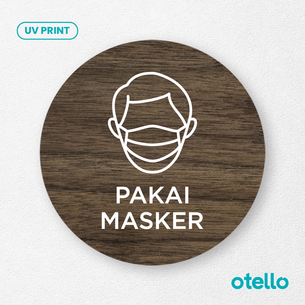 Signage Pakai Masker Sign Board Kayu Wooden Papan Tempel Himbauan Toko Sticker Dinding Label