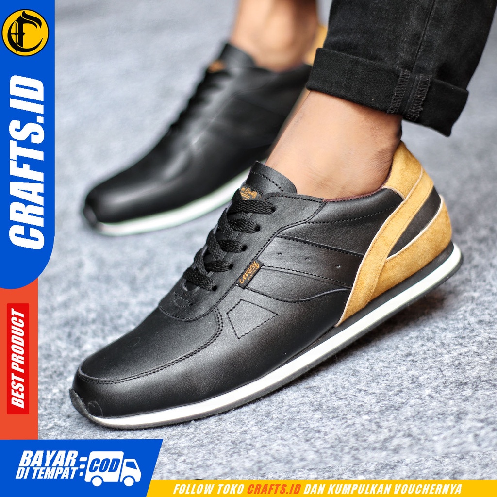 Sepatu Sneakers Pria Sepatu Casual Pria Kulit Asli Sepatu Kerja Kuliah Kondangan Sepatu Hitam Pria CRAFTS ZELAL