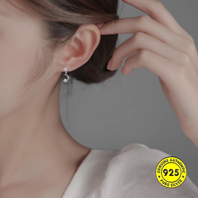 Anting Tusuk Asimetris Bahan Sterling Silver 925 Untuk Wanita