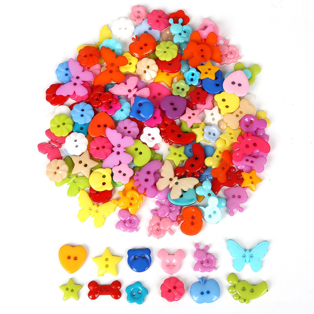 50-100 Pcs Cinta Hati Bulat Bintang Mix Bentuk DIY Scrapbooking Kartun Kancing Kancing Plastik Pakaian Anak Jahit